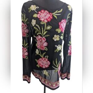 INC International Concepts Black Floral Mesh Blouse Size XL Art To Wear, Boho